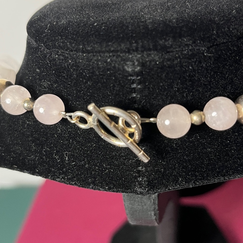 Sterling Silver Bead and White Agate Chunky Stone Necklace 17''L - Picture 6 of 6